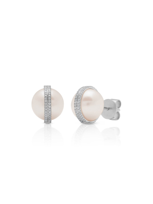 14kt White Gold Diamond Pearl Hannah Stud Earrings