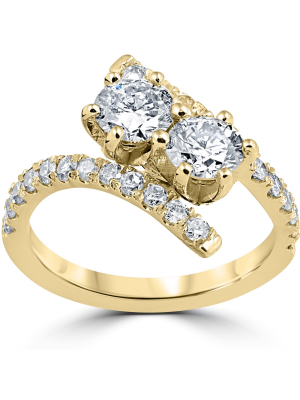 Pompeii3 1 Cttw Diamond 2 Stone Forever Us Engagement Anniversary Ring 14k Yellow Gold