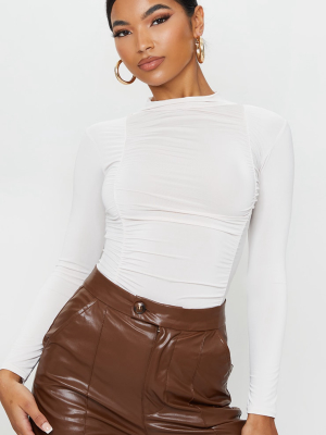 Cream Jersey Draped High Neck Bodysuit