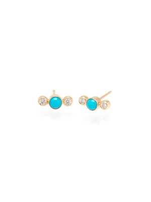 14k Turquoise & Diamond Bezel Bar Studs