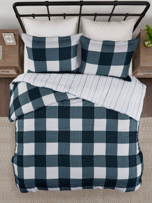 3pc Levon Reversible Buffalo Check Plaid Duvet Cover Set