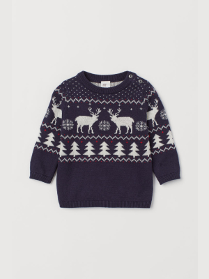 Jacquard-knit Cotton Sweater