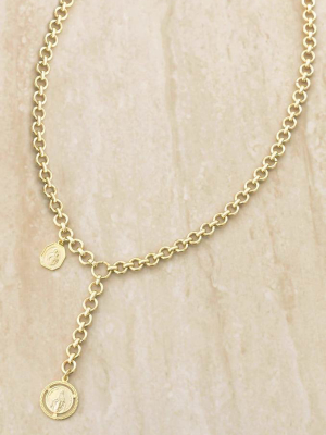 Find Your Way Chain Link And 18k Gold Plated Medallion Lariat