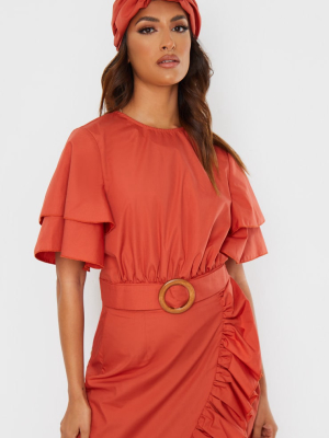 Rust Woven Frill Detail Crop Top