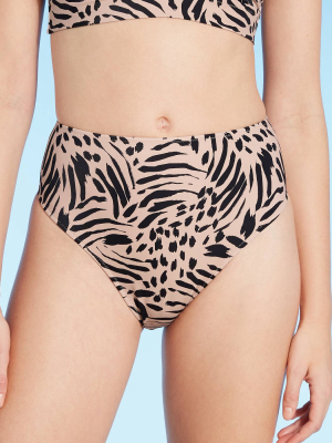 Women's Ribbed High Waist High Leg Bikini Bottom - Shade & Shore™ Animal Print