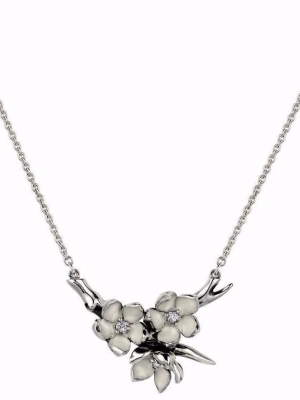 Cherry Blossom Flower Posey Pendant - Silver & Diamond