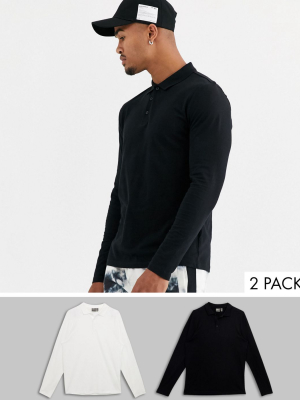 Asos Design 2 Pack Organic Long Sleeve Jersey Polo Save