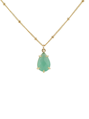"green Chalcedony" Glass Prong Teardrop Pendant Necklace