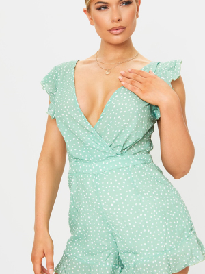 Sage Green Polka Dot Tie Back Romper