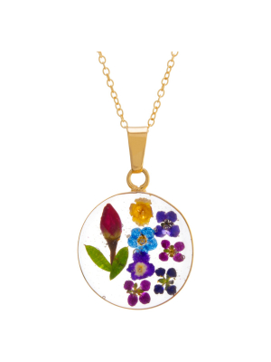 Women's Gold Over Sterling Silver Pressed Flowers Circle Pendant (18")