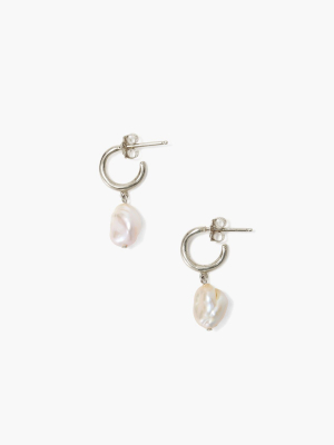 Pink Pearl And Silver Huggie Earrings
