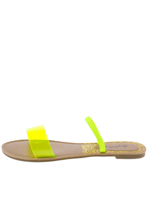 Athena1209ax Yellow Dual Strap Lucite Flat Slide Sandal