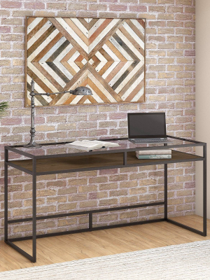 60w Anthropology Glass Top Writing Desk With Shelf Rustic Brown Embossed - Bush Furniture