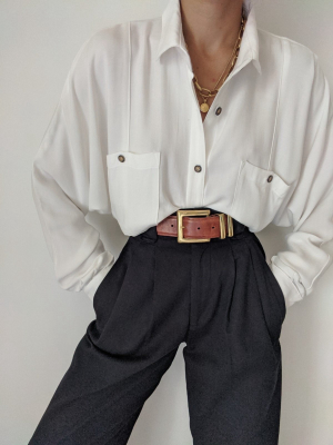 Na Nin Gwen Relaxed Rayon Twill Button Up / Available In White & Black