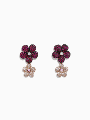 Effy Nature 14k Gold Ruby, Sapphire & Diamond Flowers Earrings, 1.80 Tcw