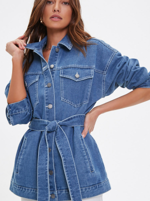 Longline Belted Denim Jacket