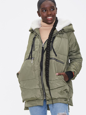 Faux Shearling-trim Utility Parka