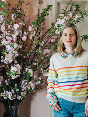 Cream Rainbow Stripe Crewneck