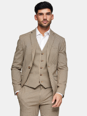 Stone Check Skinny Single Breasted Suit Blazer With Notch Lapels