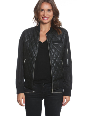 Bogo - Women's Faux Leather Quilted Bomber Jacket