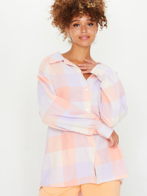 Pastel Pink Checked Oversized Shirt