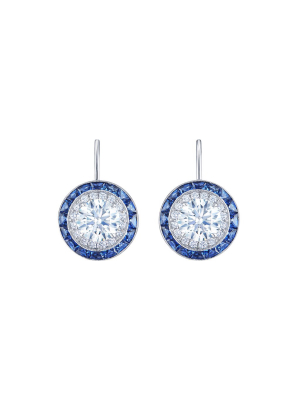 Silhouette Diamond & Sapphire Drop Earrings - White Gold