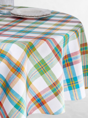 Summer Check Oilcloth Outdoor Round Tablecloth