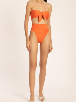 Solid High-leg Strapless Bikini With Knot