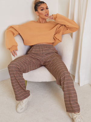 Brown Classic Check Wide Leg Pants