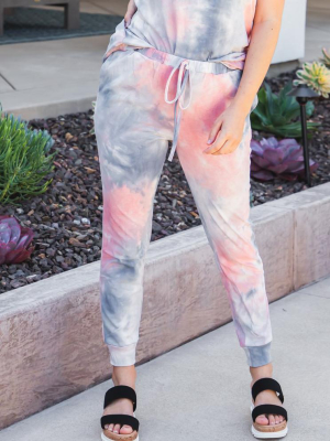 Tie Dye Jogger Pants - Gray/pink