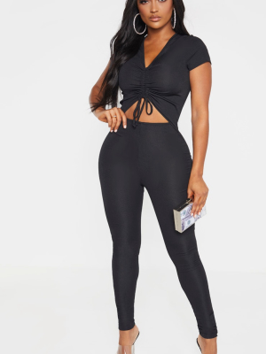 Shape Black Ribbed Ruched Cut Out Jumpsuit