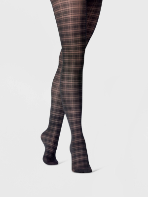 Women's Sheer Plaid Tights - A New Day™ Black