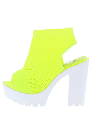 Camila01 Lime Perforated Knit Cut Out Ankle Boot