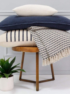 Pom Pom At Home Kenzie Over Sized Throw - Natural/navy