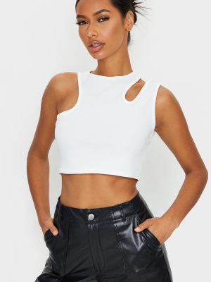 White Crepe Double Strap Racer Neck Crop Top