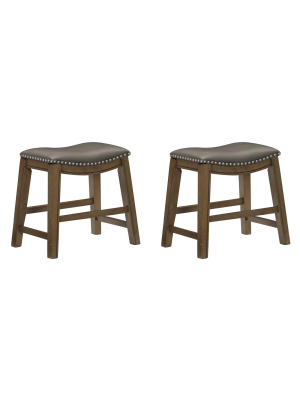 Homelegance 18" Dining Height Wooden Saddle Seat Barstool, Gray Brown (2 Pack)