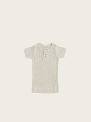 Organic Essential Tee Henley - Oatmeal Marle