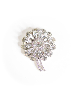 Vintage Art Deco Diamante Flower Brooch