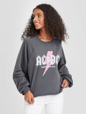 Women's Ac/dc Cropped Graphic Sweatshirt - Charcoal