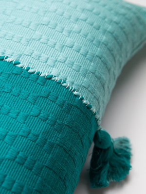 Antigua Pillow - Jade &amp; Faded Aqua Colorblocked