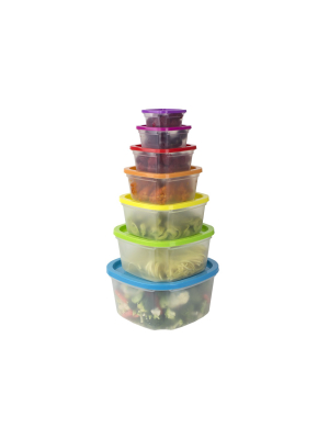 Home Basics 7 Piece Plastic Food Storage Container Set With Multi-colored Lids