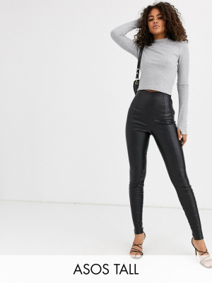 Asos Design Tall Spray On Leather Look Pants