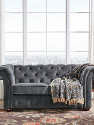 Inspire Q Beekman Place Button Tufted Chesterfield Velvet Loveseat