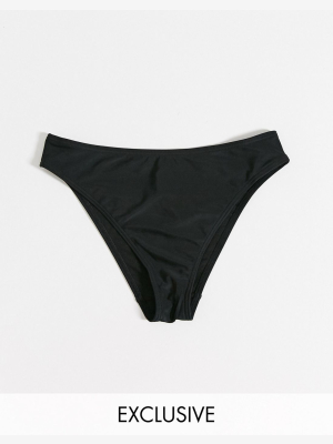 Wolf & Whistle Fuller Bust Exclusive Eco V High Leg Bikini Bottom In Black