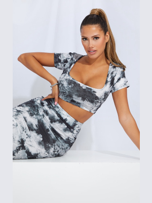 Shape Black Tie Dye Rib Square Neck Crop Top