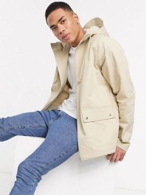 Asos Design Lightweight Utility Jacket With Hood In Stone