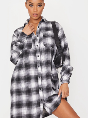 Black Check Pocket Detail Long Sleeve Shirt Dress