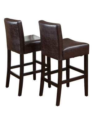 Set Of 2 29.5" Lopez Leather Barstools - Brown - Christopher Knight Home