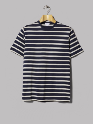 Sunspel Crew Neck T-shirt (navy / Ecru Breton Stripe)