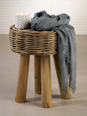 Rattan And Teakwood Stool